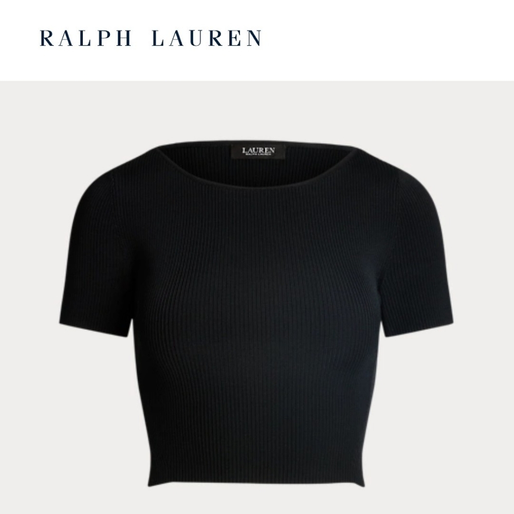 RALPH LAUREN Black Short Sleeve Cropped Fitted Top